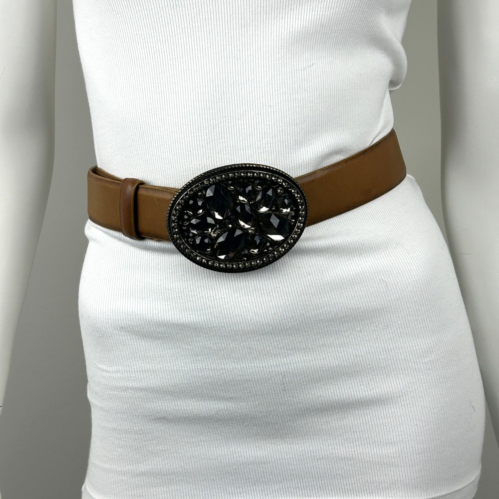 Steve Madden Belt Women 36–40‎ Genuine Leather Brown Rhinestone Buckle